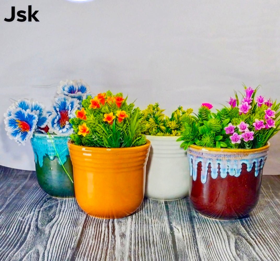 Collection of Ceramic Antique Glass Pots For Planters in a gallery layout