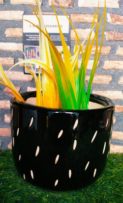 Collection of Ceramic Medium Black Pipe Pots in a gallery layout