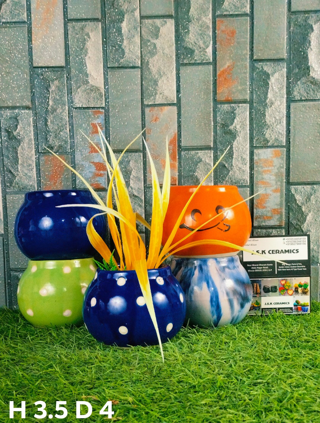 Ceramic Dotted And Flu Smiley Pots For Planters